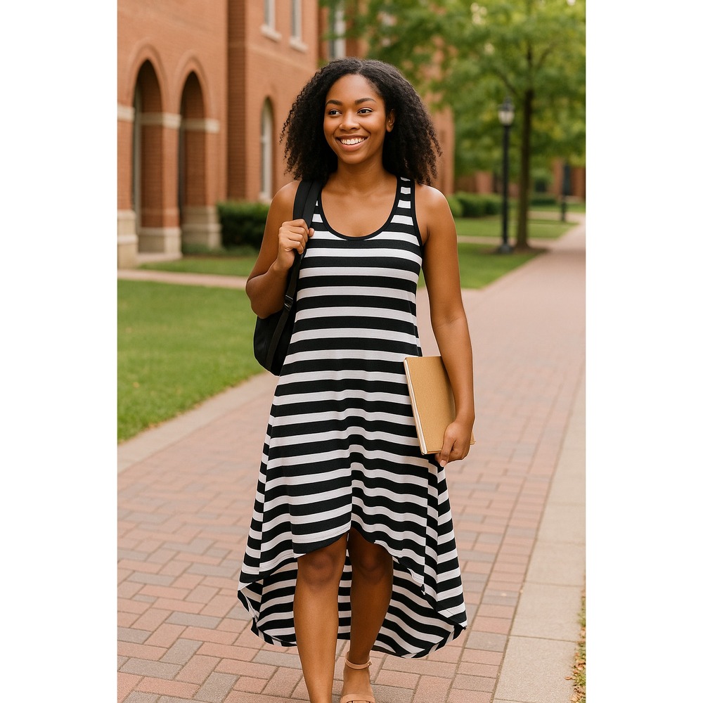 Express Black White Striped Maxi Tank Dress Size S High Low Hem Cotton Modal Cas